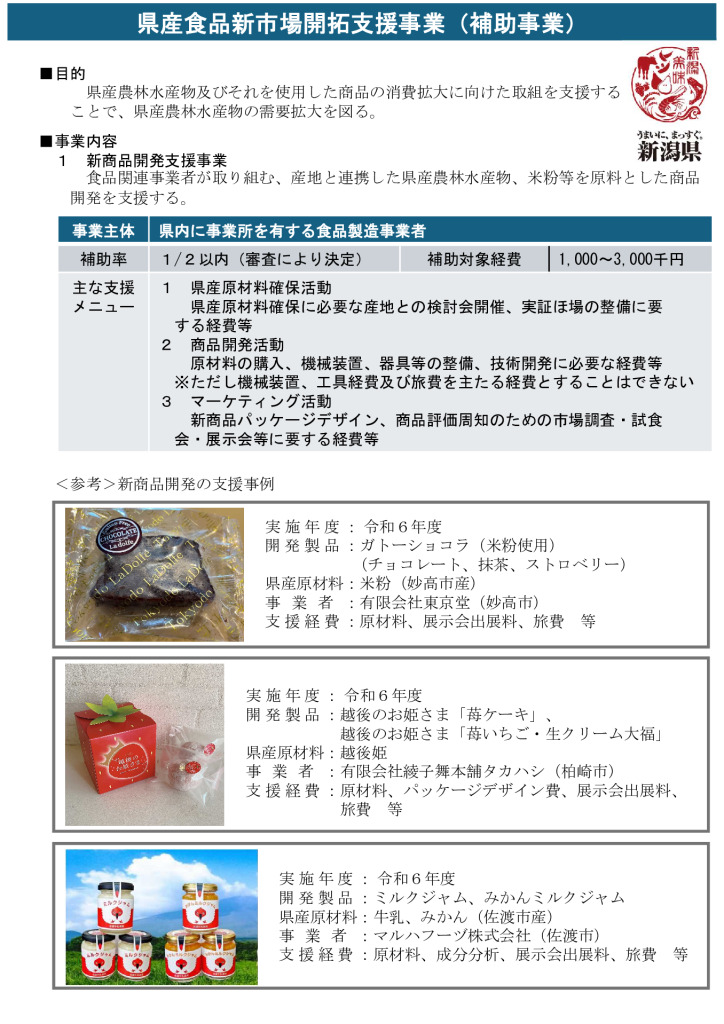 令和7年度県産食品新市場開拓支援事業の四次募集について【新潟県　農林水産部】
