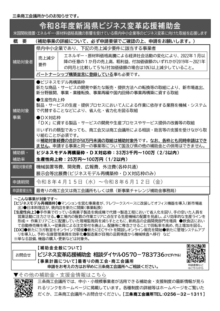ビジネスモデル変革に向けた取組を支援します【新潟県ビジネス変革応援補助金】